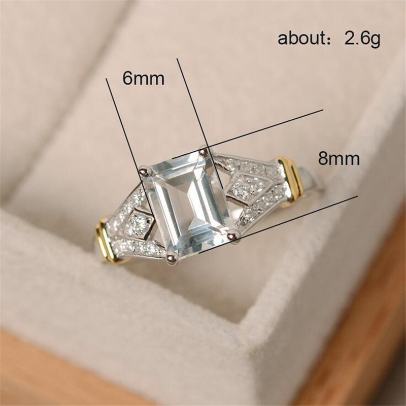 Drop Shipping Fashion Jewelry 925 Silver Fill Princess Cut Multi Gemstones CZ Diamond Women Party Wedding Band Ring For lovers' Gift