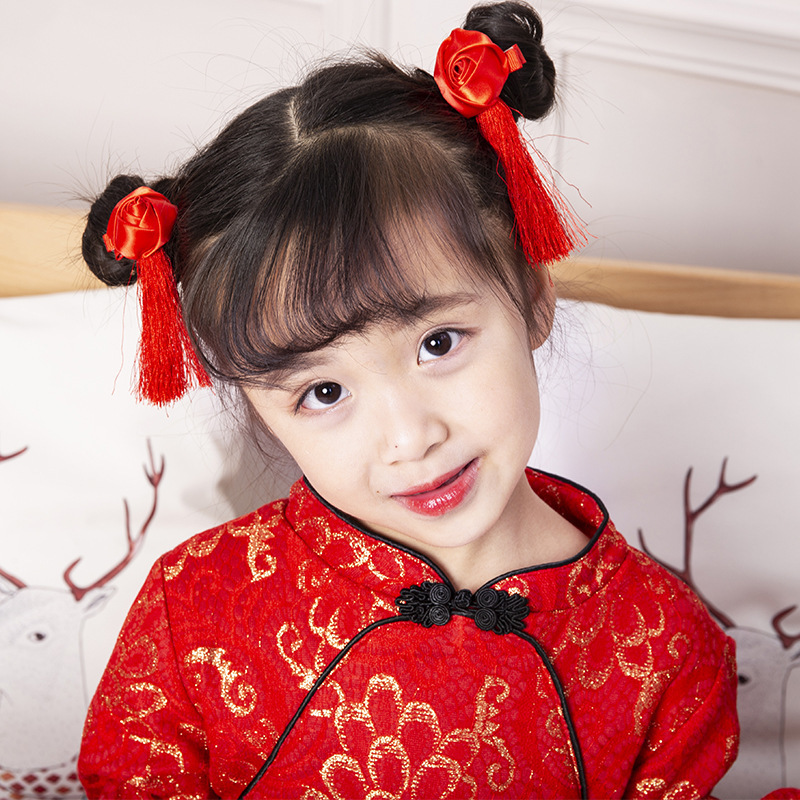 Chinese Style New Year Tassel Handmade Flower Hair Clips Hair Accessories For Children Girls Kids Hairpins Barrettes Headwear