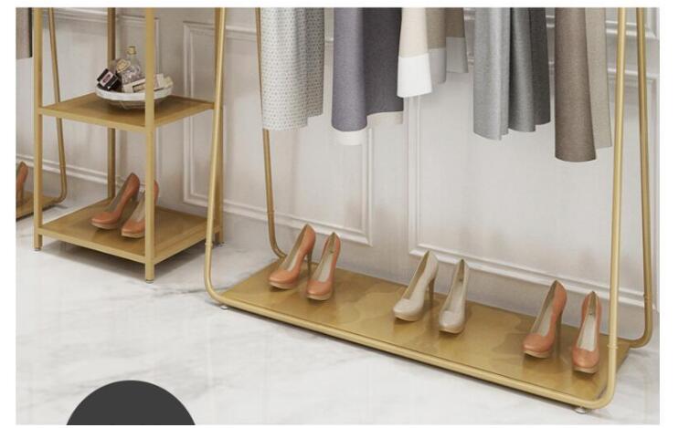 Golden custom color clothing racks Bedroom Furniture Landing coat hanger in cloth stores Iron Hat Frame rack multi-functional shoe shelf