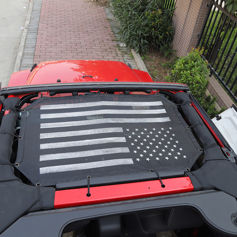 Black Car Roof Mesh UV Protection SunShade Top Cover For Jeep Wrangler JK 2007-2017 Auto Exterior Accessories (USA Flag)