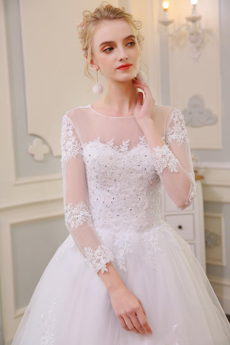 Dresses Princess Bridal Ball Long Sleeves Beading Lace Appliques Wedding Gowns Petites Plus Size Custom Made