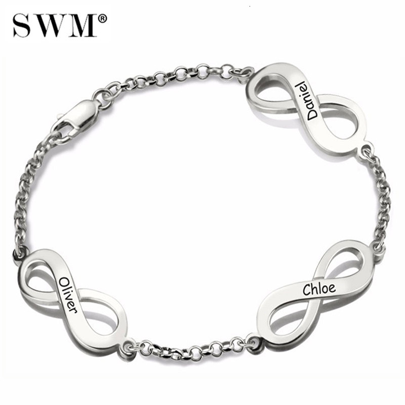 Women's Infinity Pendant Bracelet Custom Name Letter Bracelets Handmade 925 Sterling Silver Jewelry With Kids Names Mom Pulseras MX191018