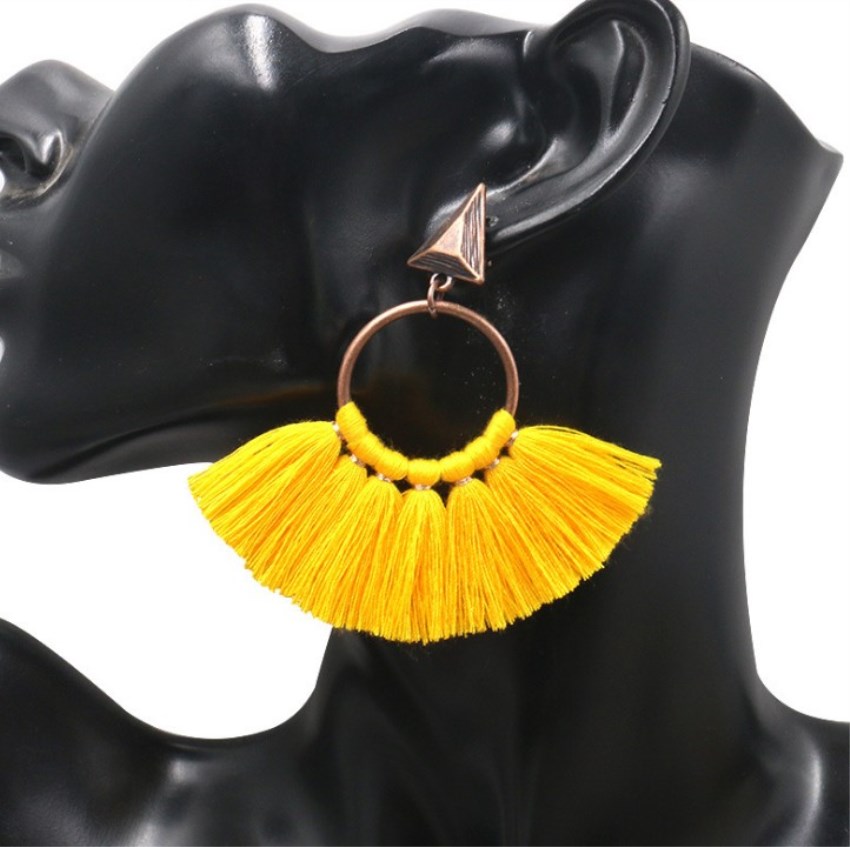 Fringed round earrings bohemian fan pendant earrings fashion creative earrings female handmade fan-shaped women's daily wear, party