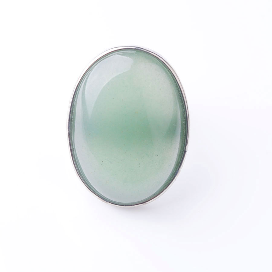 WOJIAER Oval Finger Rings Natural Gem Stone Green Aventurine Party Ring for Men Women Jewelry Z9167