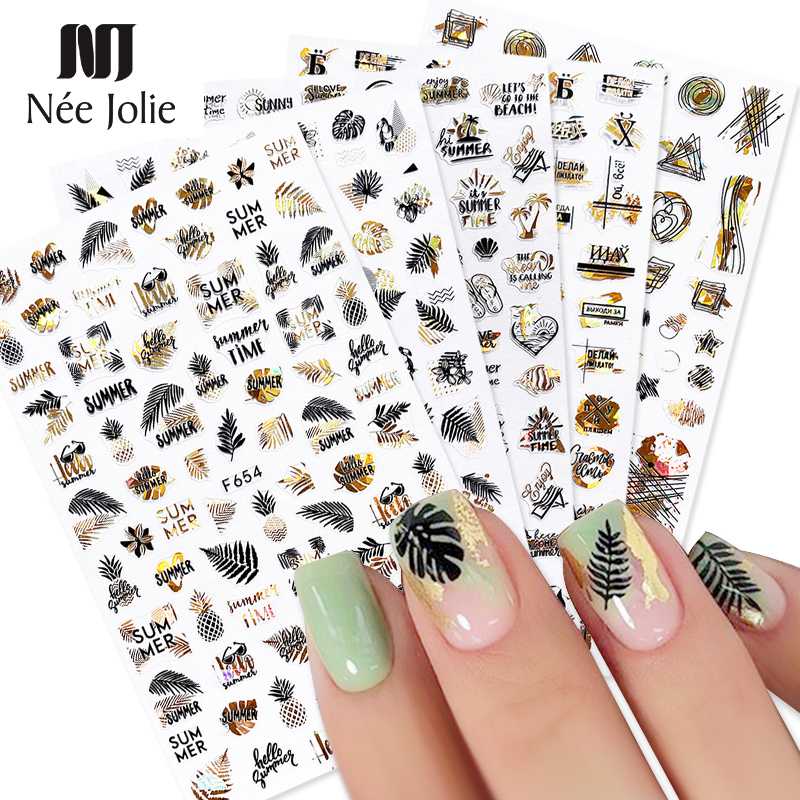 4pcs Summer Nail Art Stickers Leaves Letter Geometric 3D Adhesive Slider Nail Decoration Gold Black White Manicures Foil Set, 06
4pcs Summer Nail Art Stickers Leaves Letter Geometric 3D Adhesive Slider Nail Decoration Gold Black White Manicures Foil Set, 06