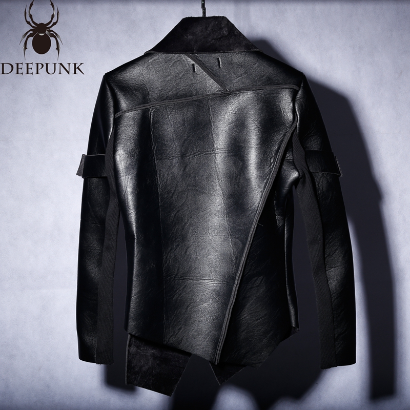 Fashion-New 2018 Leather men and velvet winter trend of irregular motorcycle jacket Slim leather jacket men