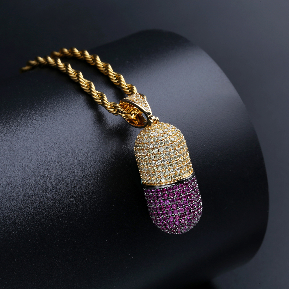 Hip Hop Capsule Pendant Necklace Can be Unscrewed Full Cubic Zirconia with Stainless Steel Rope Chain