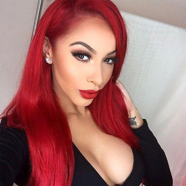 Red Burgundy 13*4 brazilian full Lace Front Wig For Women synthetic hair Wig Pre Plucked With Baby Hair can be braided