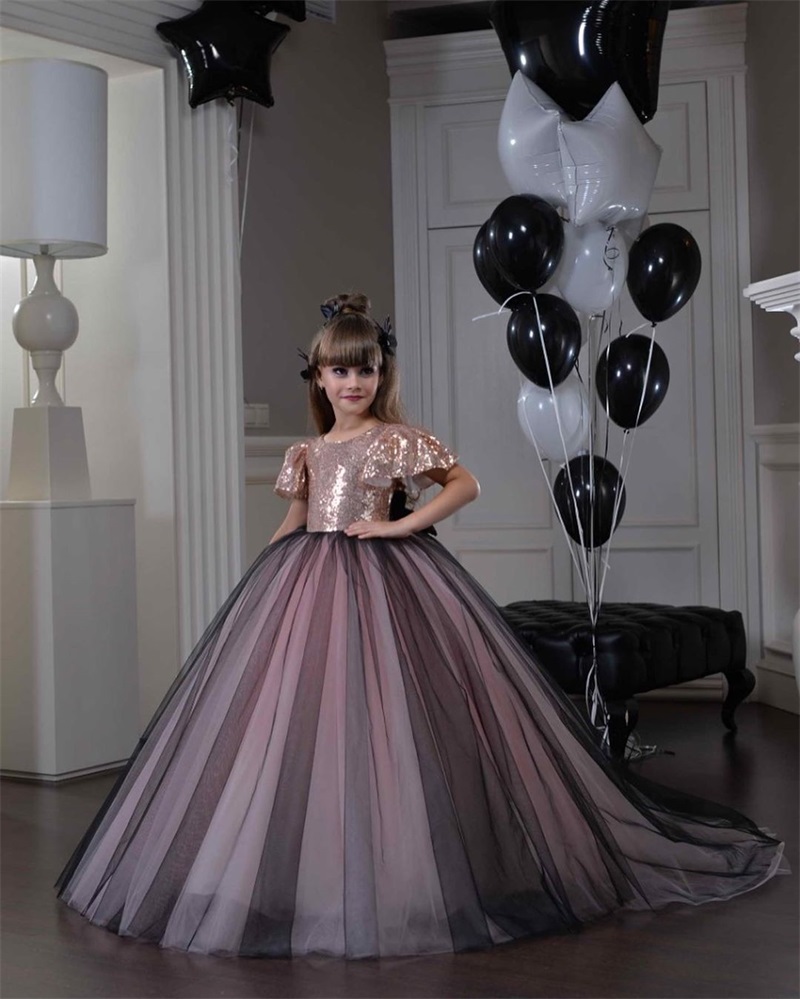 Saudi Arabia First Holy Communion Cap Sleeve Pageant Dresses Ball Gown Sweep Train wer Girl Dress