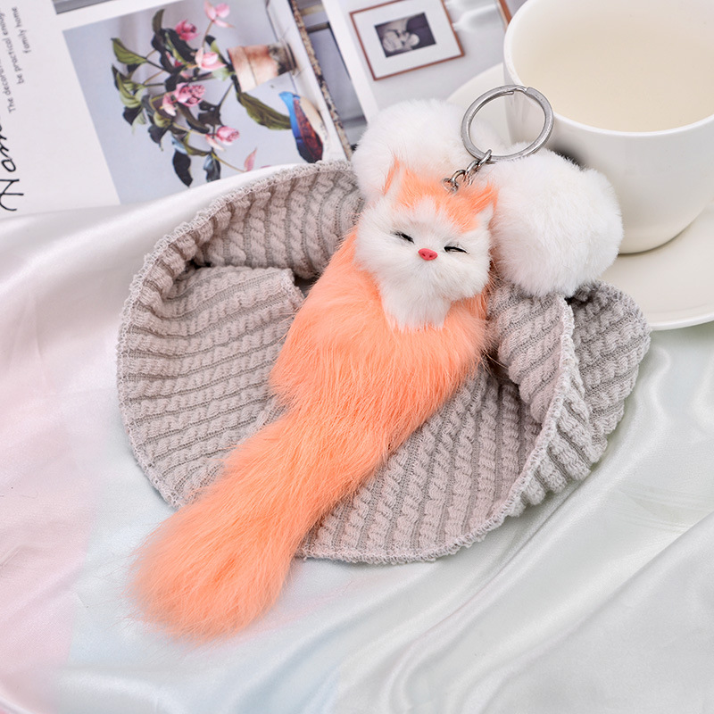 cute fluffy bowknot fox ball key chain rings pompom real fox fur charm keychain car bag key ring women jewelry