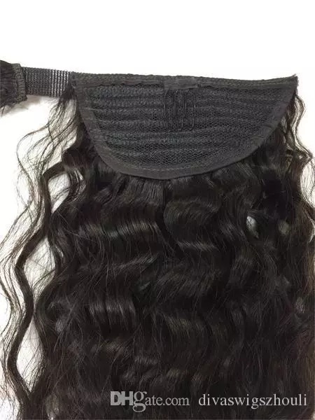 pretty Brazilian curly drawstring ponytail hairpiece afro puff human hair pony tail wrap clip in human hair extensions 160g