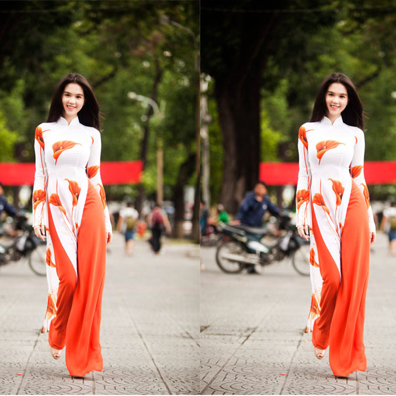 Authentic Vietnam Aodai cheongsam Robe traditional high split wide leg pants two-piece Suits horseshoe lotus thin Vietnamese Aodai Dress