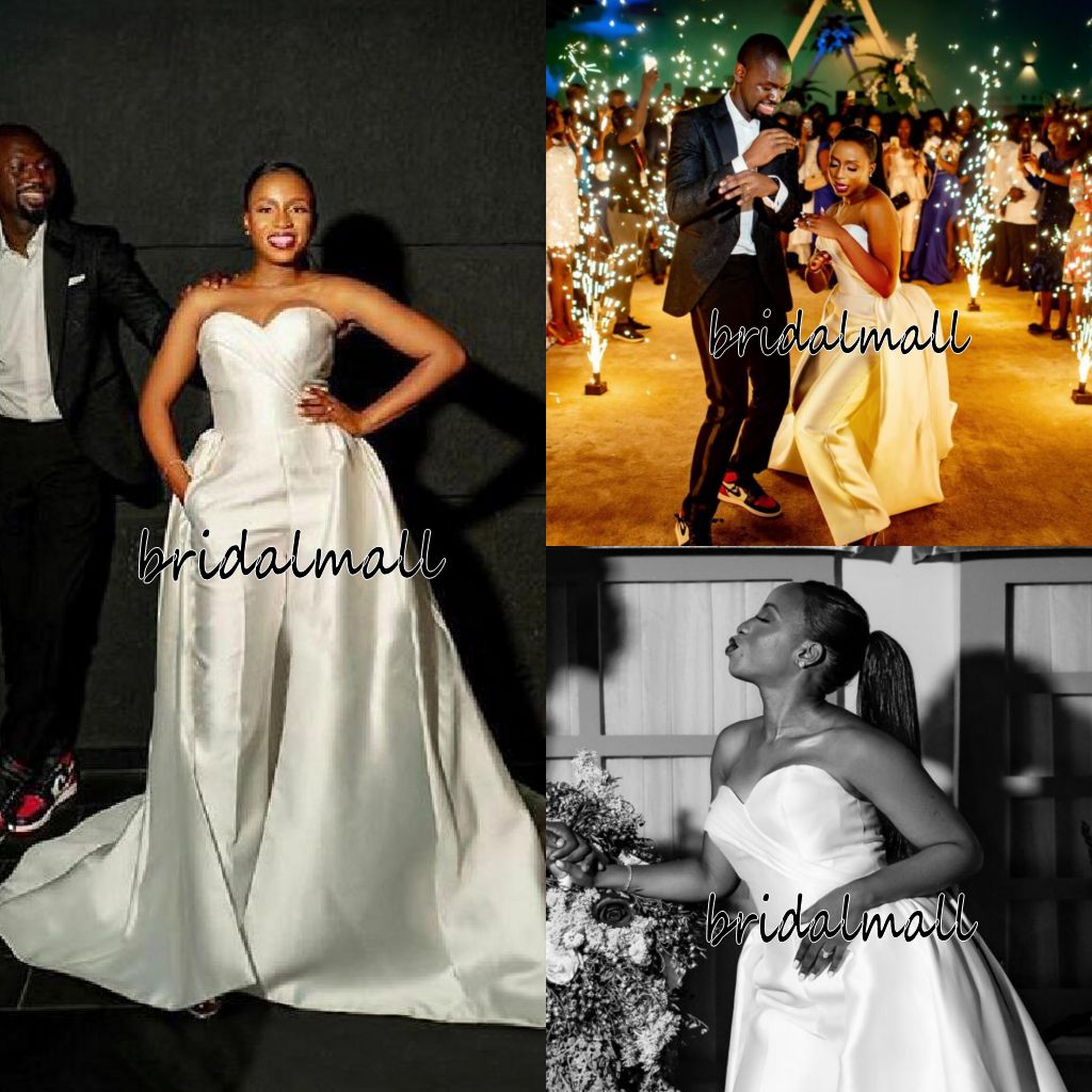 Sexy 2020 Women Jumpsuits Wedding Dresses With Detachable Train Plus Size Satin Wedding Gowns Cheap African Bridal Dresses robes de mariée, Ivory
Sexy 2020 Women Jumpsuits Wedding Dresses With Detachable Train Plus Size Satin Wedding Gowns Cheap African Bridal Dresses robes de mariée, Ivory