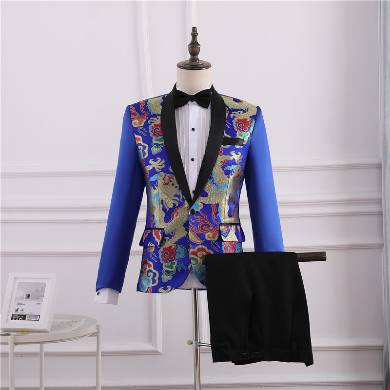 2-Piece New Singer Nightclub Printed Men Suit Host Bar Stage Performance Party Wear Lapel Suit Fit Slim Suit For Man In Stock Free Shipping