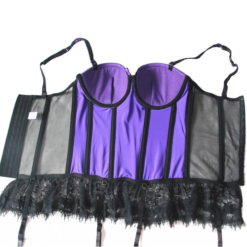 Women Victorian Lace Bustier Corset Sexy Lacy Ruffle Valentine Korset with Garters Padded Push Up Bra Clubwear Lingerie Corsets S-3XL