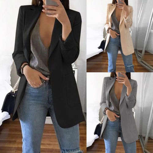 2019 New Women's Blazers Spring Autumn Long Sleeve Casual Sexy Lapel Coat Solid Color Slim Fit Cardigan Outdoor Work Style Suit C18122401