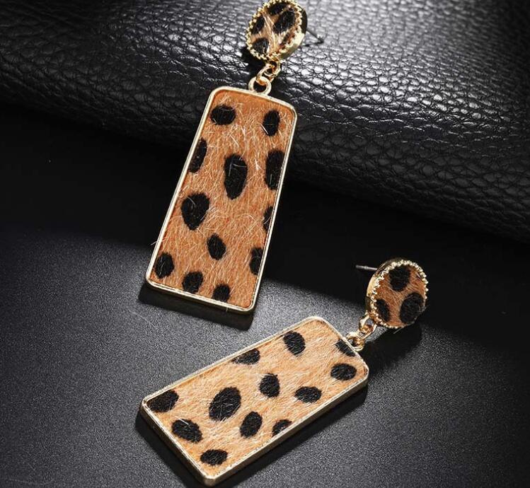 New accessories Korean style fashion personality leopard suede earrings geometric square long earrings earrings WY705