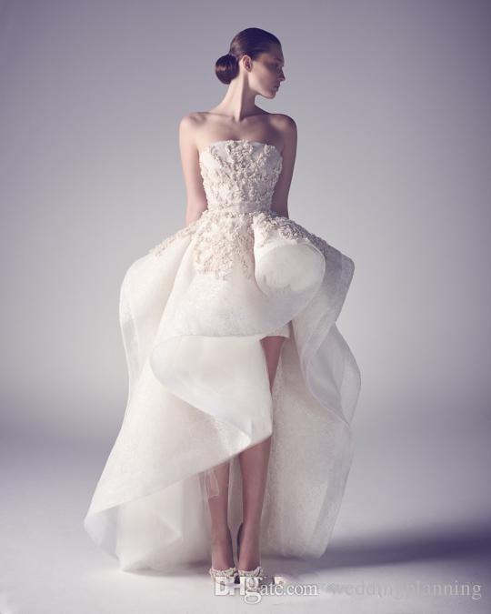 krikor Jabotian Embroidery High Low Wedding Dresses Sexy A Line Strapless Backless Bridal Gowns Applique Custom Made Formal Wedding Dress