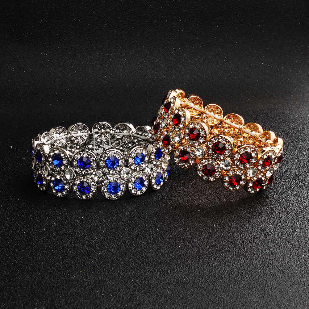 Blue Bridal Bracelets Elastic Charm Dazzling Rhinestones Beaded Wedding for Bridal The Great Gatsby Bracelets Girls Party Accessories
