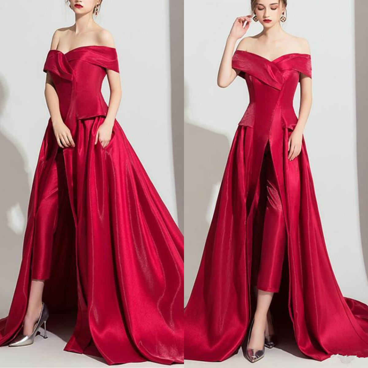 Dark Red 2020 Jumpsuits Prom Dresses Off The Shoulder Evening Gowns One Shoulder Women Formal Pants Party Dress