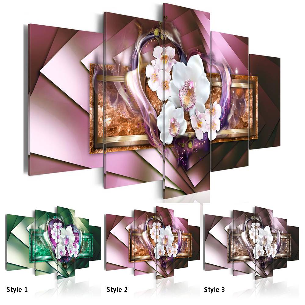 HD 5PCS/Set Love Orchid Flower Art Print Frameless Canvas Painting Wall Picture Home Decoration,Choose Color And Size,No Frame