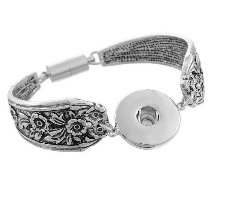 Interchangeable Charm Bracelet 18MM Noosa Ginger Snap Buttons Bracelet Vintage Silver Bracelets Women Fashion Girl DIY Flower Bangle Jewelry