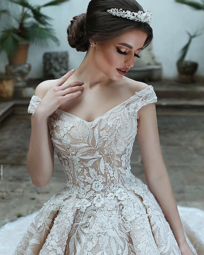 lace ball gown dresses off the shoulder vestidos appliqued bridal gowns arabic dubai plus size country wedding dress