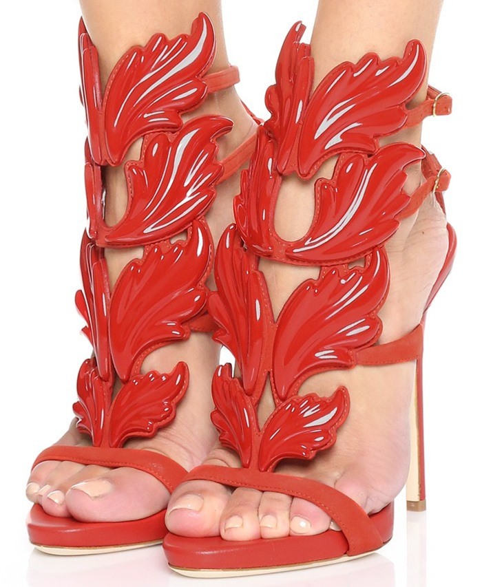 Golden Metal Wings Leaf Strappy Dress Sandal Silver Gold Red High Heels Shoes Women Metallic Winged Sandals3318353