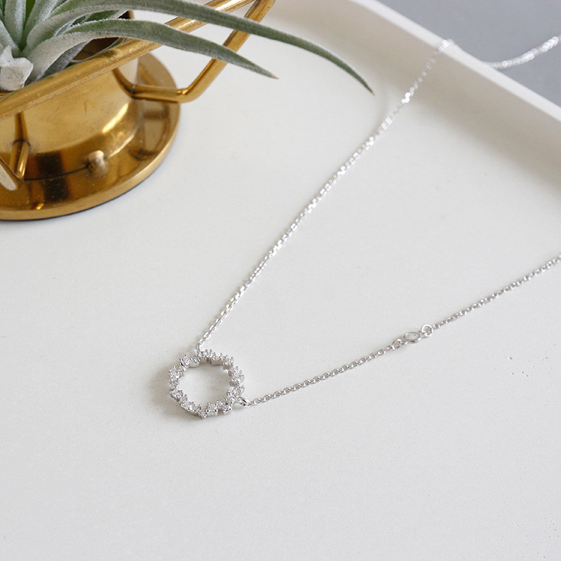 Zircon Choker Necklaces 100% 925 Sterling Silver Zircon Hollow Round Circle Collar Necklace Wedding Party Gifts For Women