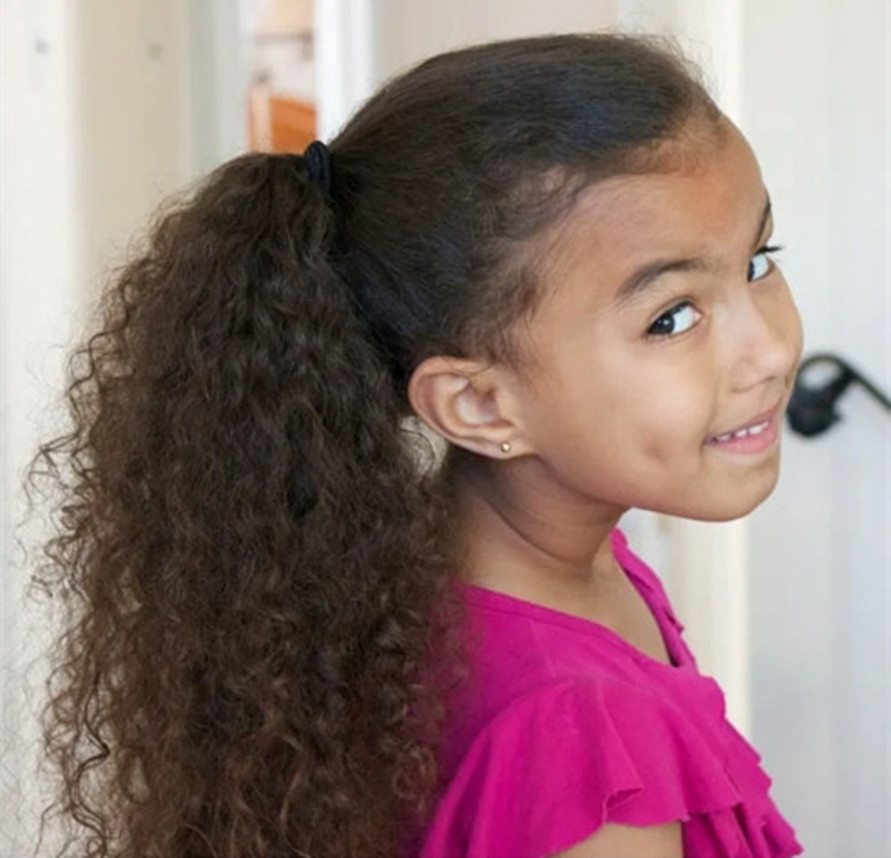 Brazilian hair Kinky curly natural ponytail hairstyle for little girl Easy wearing human hair pony tail 120g