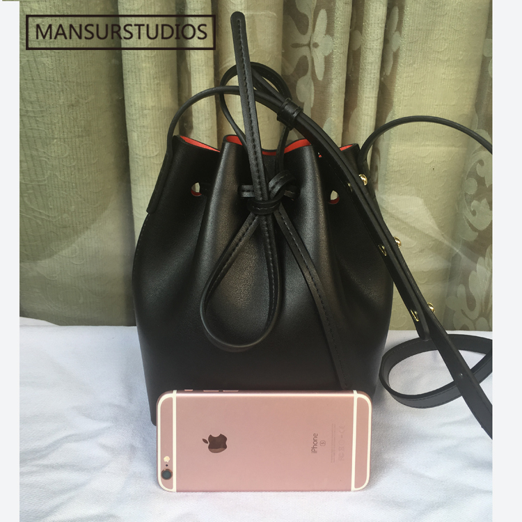 Newest MANSURSTUDIOS MINI bucket bag mansur women Split leather MINI shoulder bag, gavriel lady leather cross bag, freeshiping Y190606