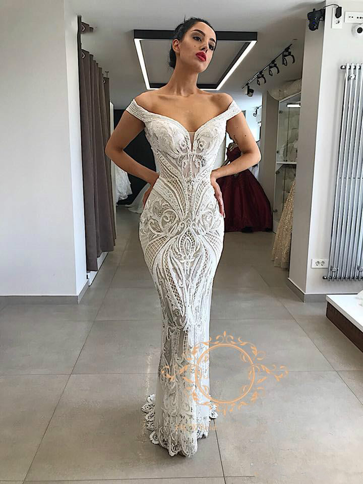 Gorgeous Mermaid Lace Arabic Wedding Dresses Off The Shoulder Detachable Train Customize Dubai Wedding Gowns Applique Robe De Mariee