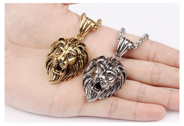 Cool Men Hip Hop Retro Domineering Lion Shape Pendant Necklace 316L Stainless Steel Animal Pendants Jewelry