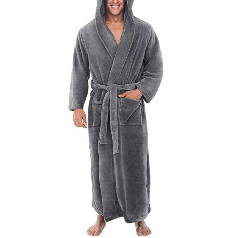 Men Soft Coral Fleece Solid Color Pockets Long Bath Robe Home Gown Sleepwear Mens Pajamas Pyjamas Set Sleepwear Set Loungewear