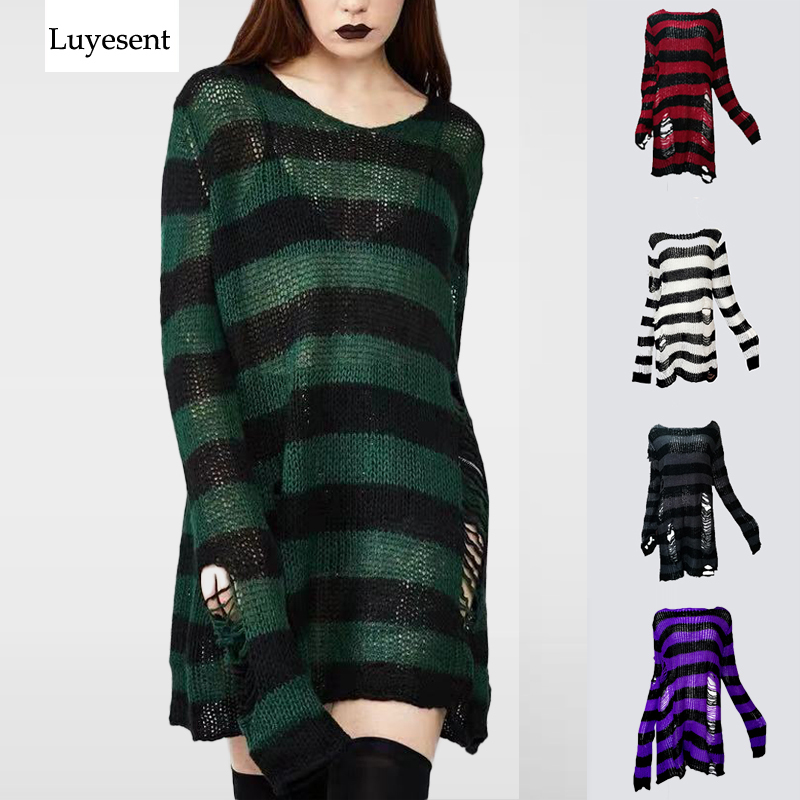 Plus Size Punk Gothic Long Unisex Sweater Dress Women Man Striped Cool Hollow Out Hole Broken Jumper Loose Rock Thin Sweter 2020 T200101, Dark gray
Plus Size Punk Gothic Long Unisex Sweater Dress Women Man Striped Cool Hollow Out Hole Broken Jumper Loose Rock Thin Sweter 2020 T200101, Dark gray