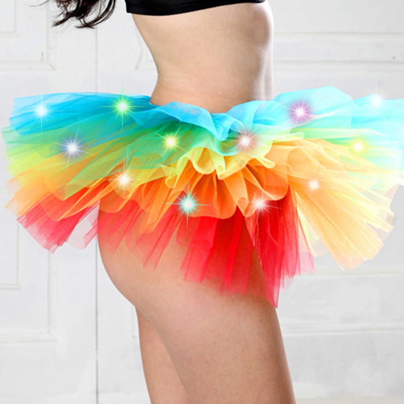 Colorful Led Lighting Mini Tutu Skirt Women Halloween Christmas Festival School Girl Stage Party Show Dance Mesh Tulle Petticoat