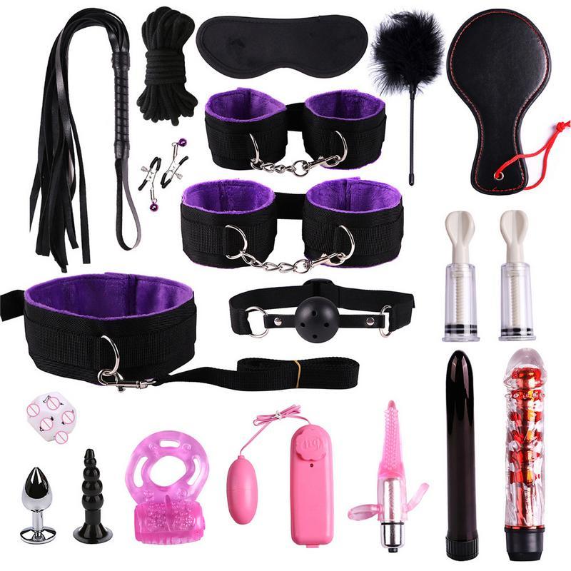 19PCS/set Leather Nylon Plush Bondage Set Restraints Sex For Couples Woman Slave SM Sexy Erotic Toy Handcuff Suit Sex Toys Adult LY191222