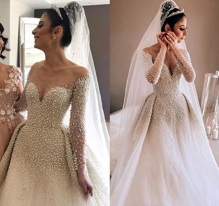 Cheap Sexy Long Sleeves Wedding Dress A Line Pearls Country Garden Church Formal Bridal Gown Custom Made Plus Size