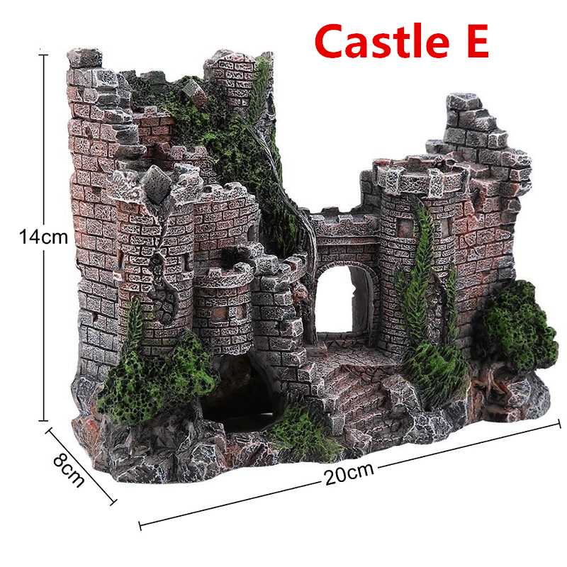 Artificial Aquarium Castle Decoration Ancient Tower Ornament Fish Tank Rock Cave For Fish Shrimp Hiding Decorative Marbles