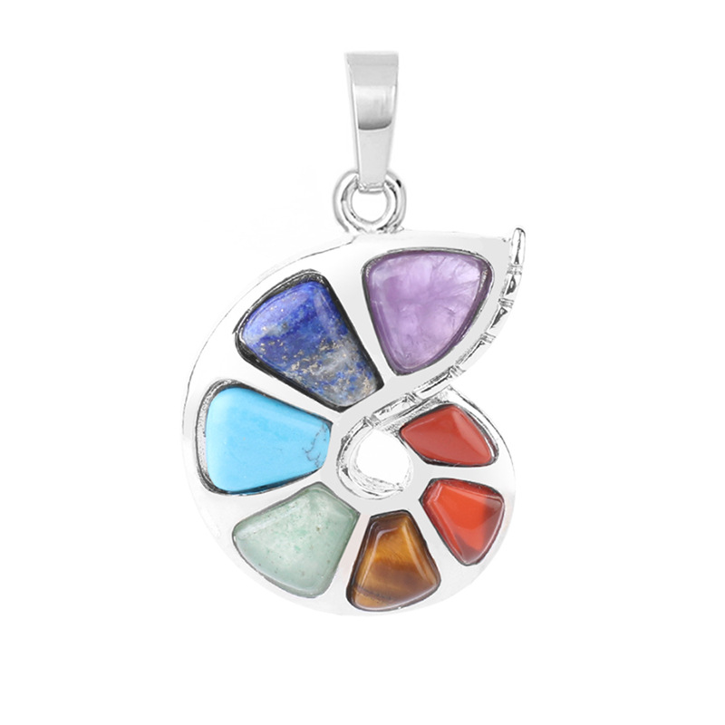 Conch Shape Seven Chakra Energy Natural Rhinestone Pendant Necklace Women'S Yoga Meditation Healing Crystal Jewelry