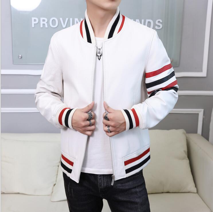 New arrival Men's Genuine Leather Baseball uniform Sheepskin jacket White Male Slim Baseball jacket High quality Leather Coat
New arrival Men's Genuine Leather Baseball uniform Sheepskin jacket White Male Slim Baseball jacket High quality Leather Coat