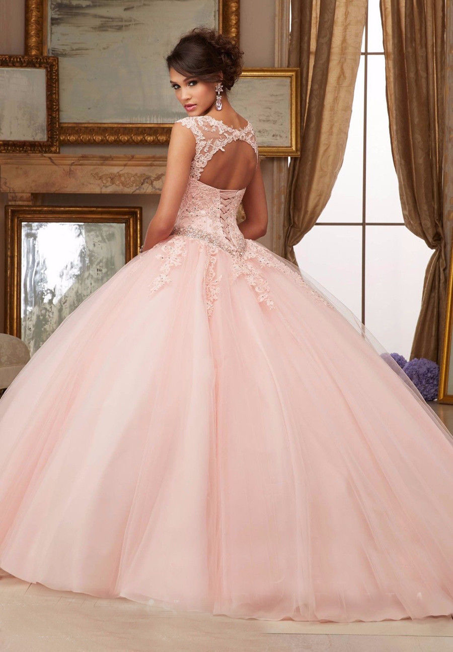 2023 New Ball Gown Prom Dress Long Appliques Tulle Pink/Sky Blue Dress for Graduation Quinceanera Vestidos De 15 Anos Debutante