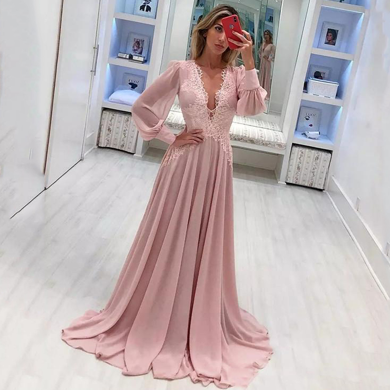 Elegant Chiffon Prom Dresses Deep V Neck Long Sleeves Lace Formal Evening Dresses Floor Length Weddings Party Gown, Lilac
Elegant Chiffon Prom Dresses Deep V Neck Long Sleeves Lace Formal Evening Dresses Floor Length Weddings Party Gown, Lilac