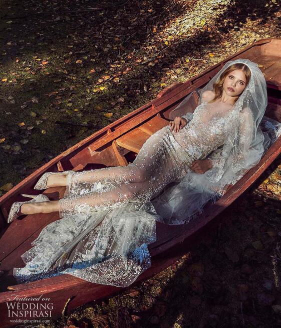 Zuhair Murad 2019 Wedding Dresses Two Pieces Lace Long Sleeve Beaded Beach Wedding Dress Sexy Boho Bridal Gowns robe de mariée