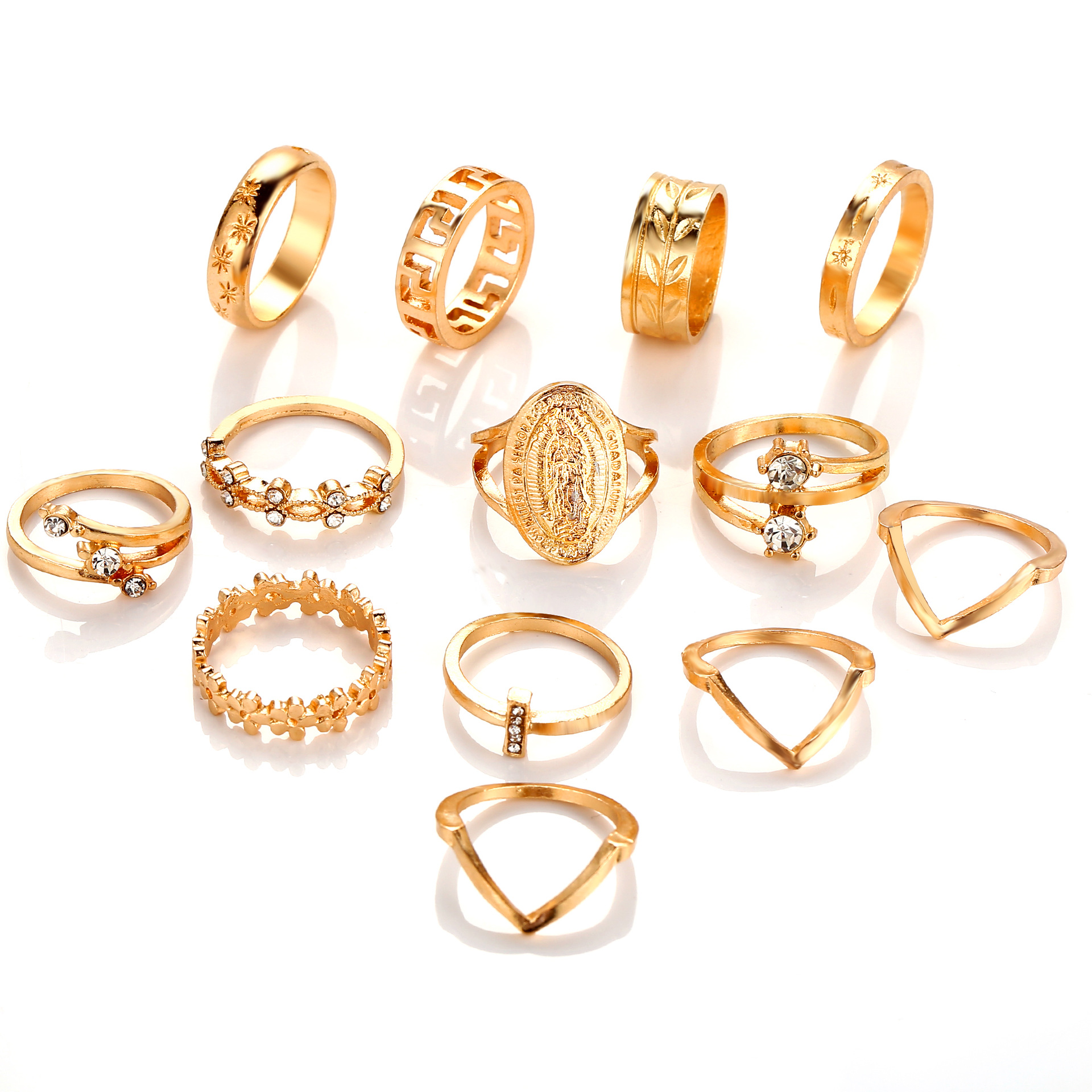 Boho Gold Ring Set Joint Knuckle Carved Finger Rings Stylish Hand Accessories Metal Alloy Jewelry for Women and Girls SR0078