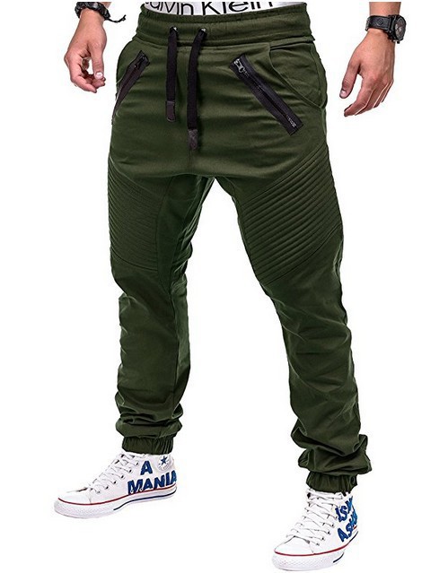 Spot Pants explosion models spring and summer solid color leisure fitness zipper track Stripe pleated beam pants support mixed batch