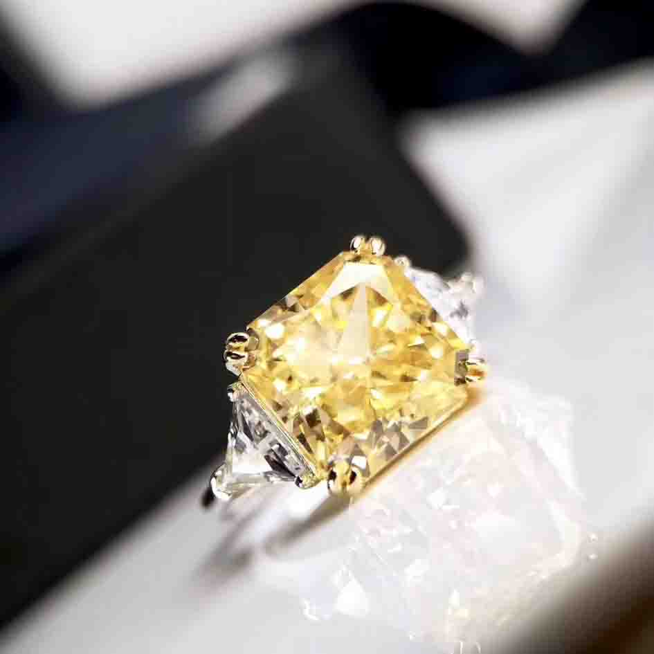 Luxurious quality S925 pure silver ring and Platinum filled with yellow Diamond for women wedding jewelry PS5550