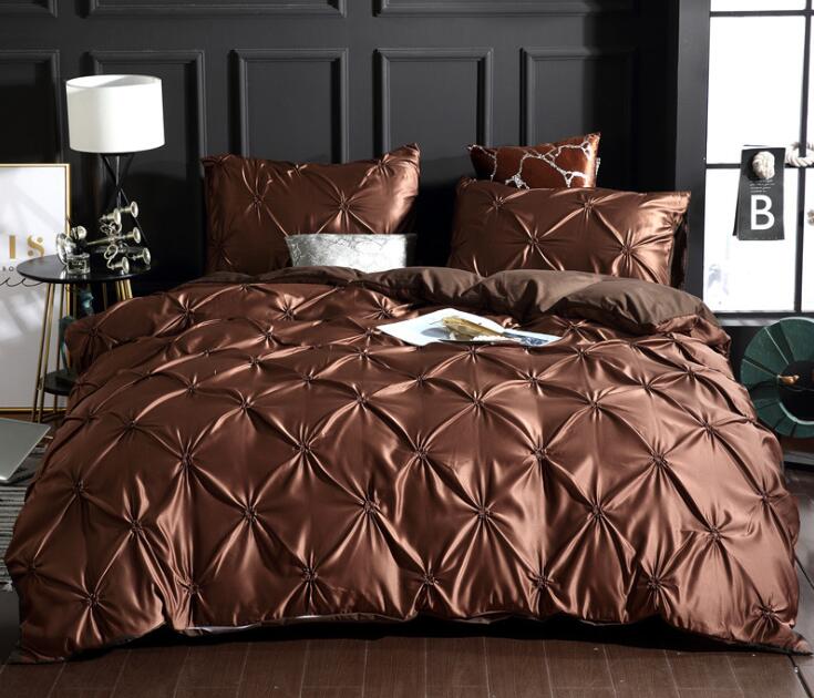 Satin Silk Bedding Set Solid Color Nordic Style with Pillowcase Full Queen King Size