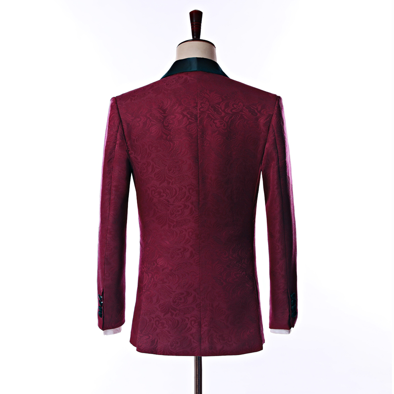 Latest Design Side Vent One Button Burgundy Paisley Shawl Lapel Wedding Groom Tuxedos Men Party Groomsmen Suits (Jacket+Pants+Tie) K18