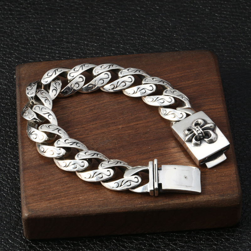 Gothic 925 sterling silver handmade vintage jewelry American European antique silver anchor charm link chain designer men's bracelets